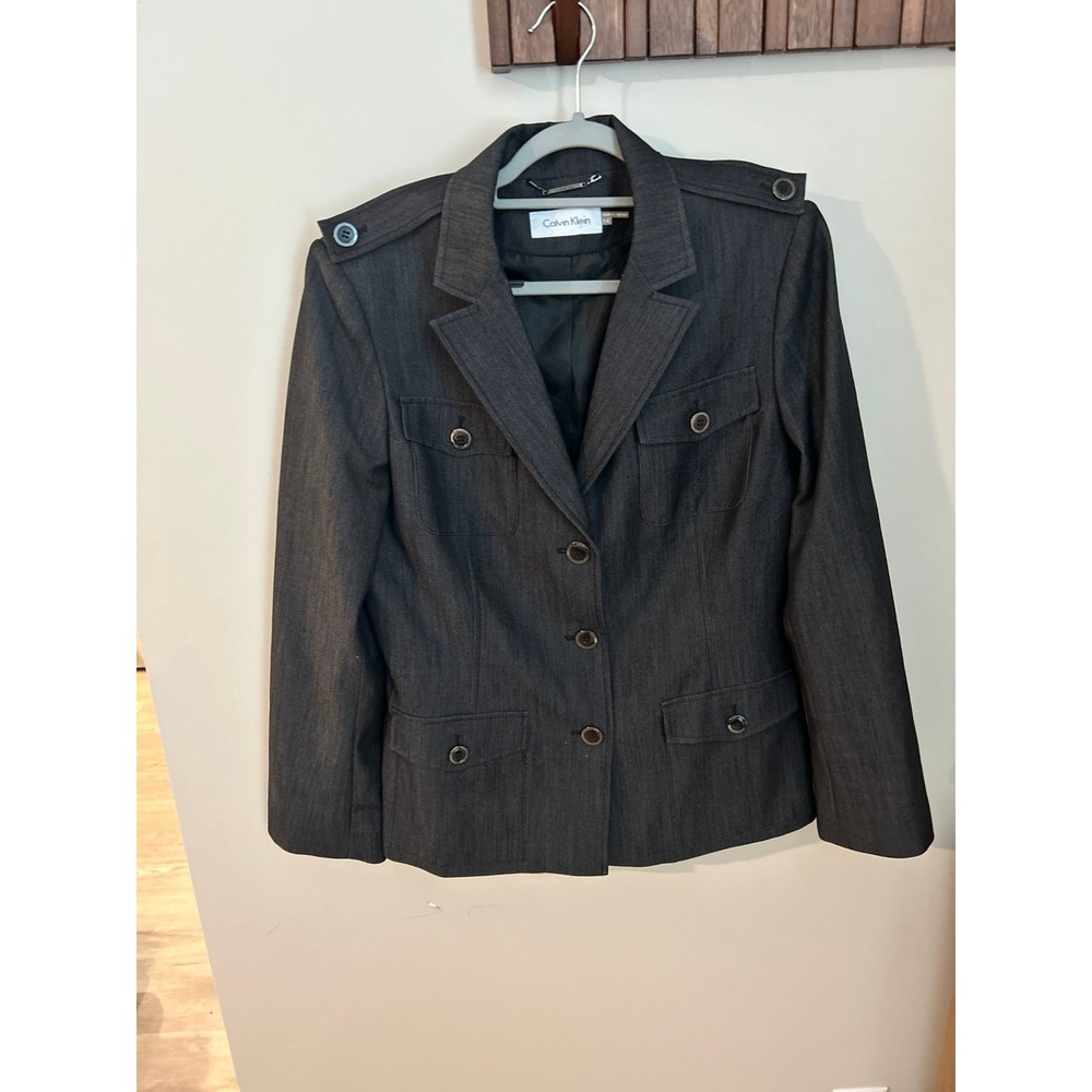 Calvin Klein Women's Gray Button-Up Blazer size 14